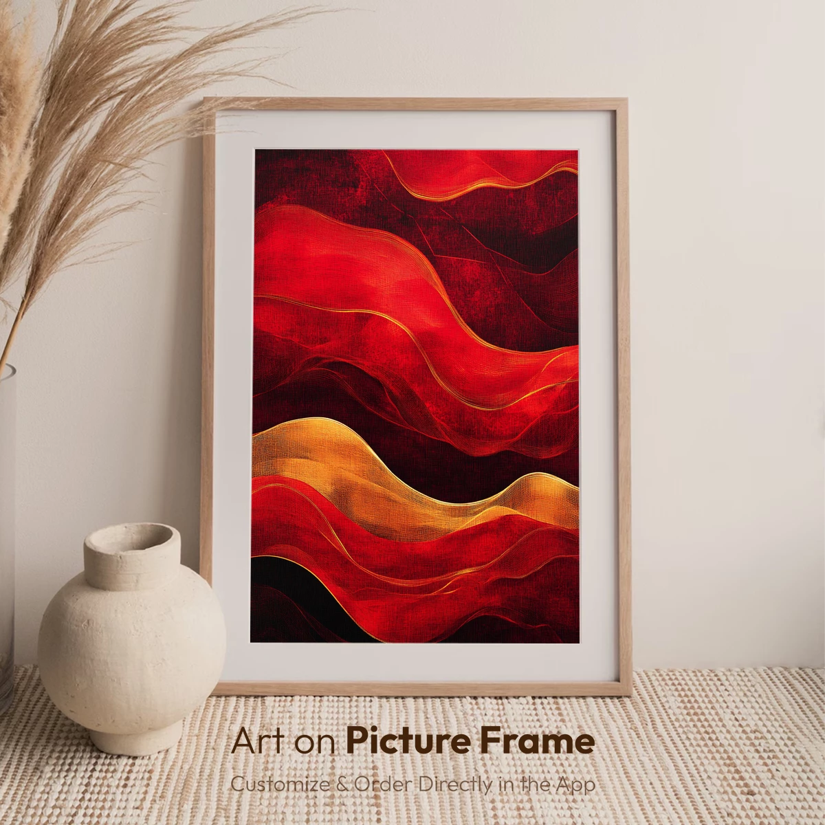 Crimson Waves: Abstract Elegance in Red and Gold - Image 6