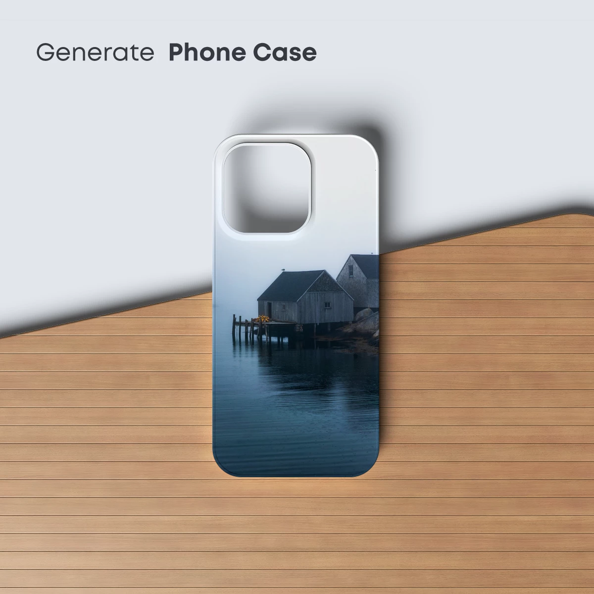 Foggy Harbor Hues: Serene Wooden Sheds - Image 3