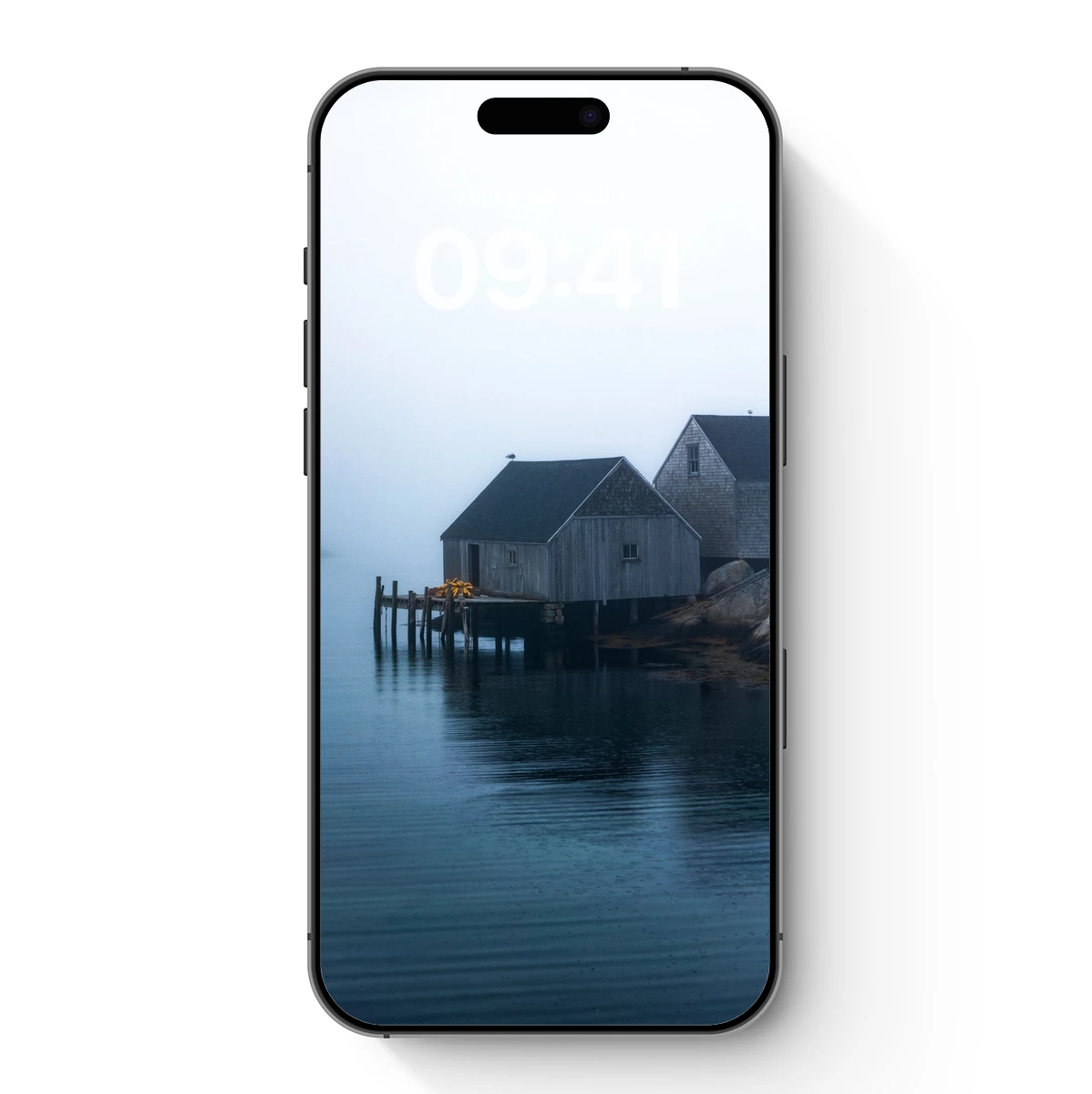 Foggy Harbor Hues: Serene Wooden Sheds