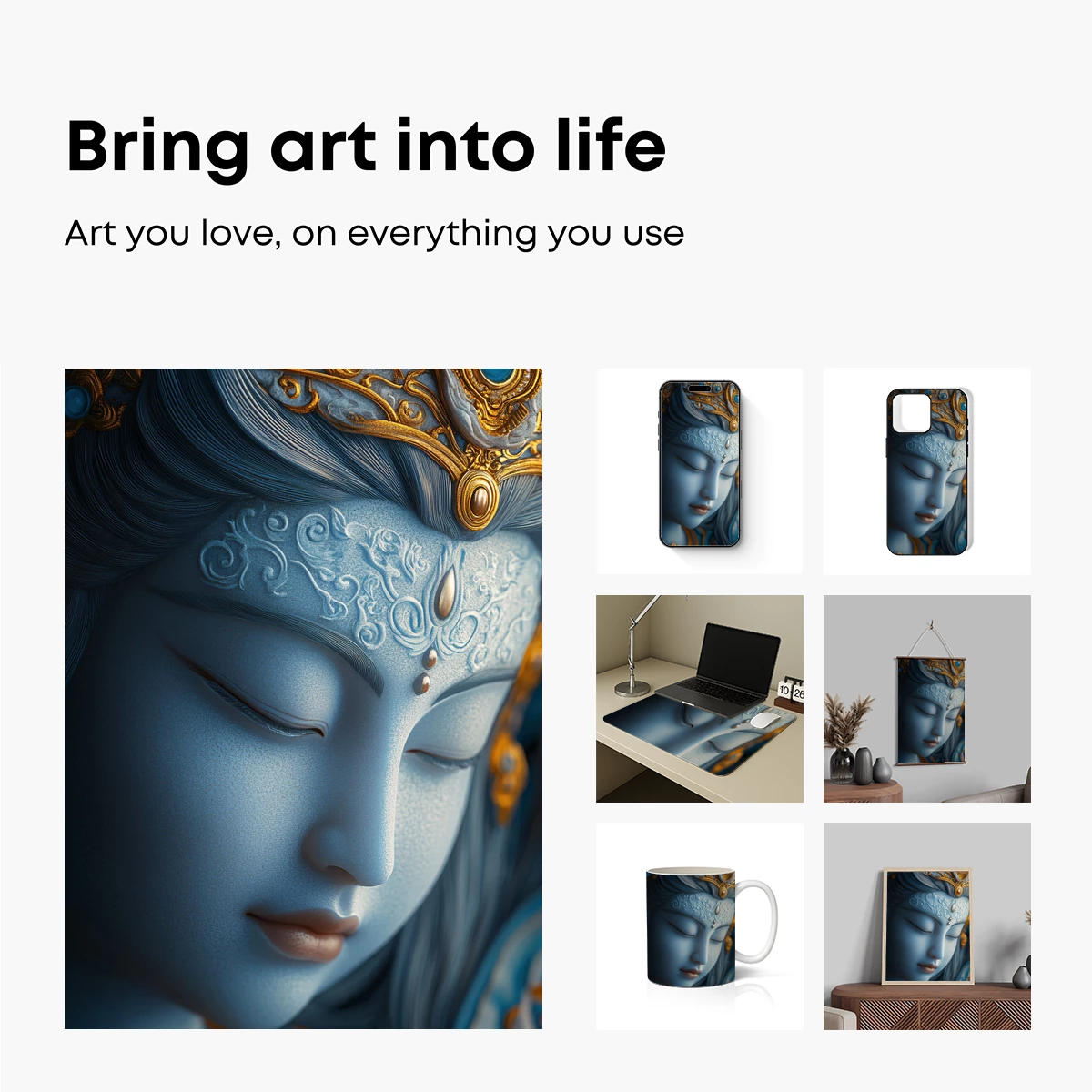 Ethereal Divinity: Blue-Hued Serenity in Ornate Detail - Image 2