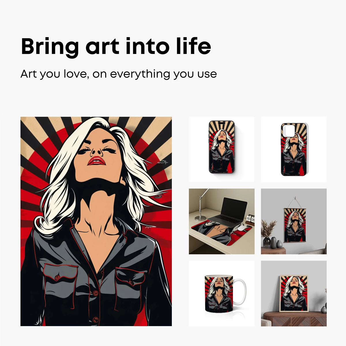 Bold Pop Art Rebel: White Hair, Black Leather - Image 2