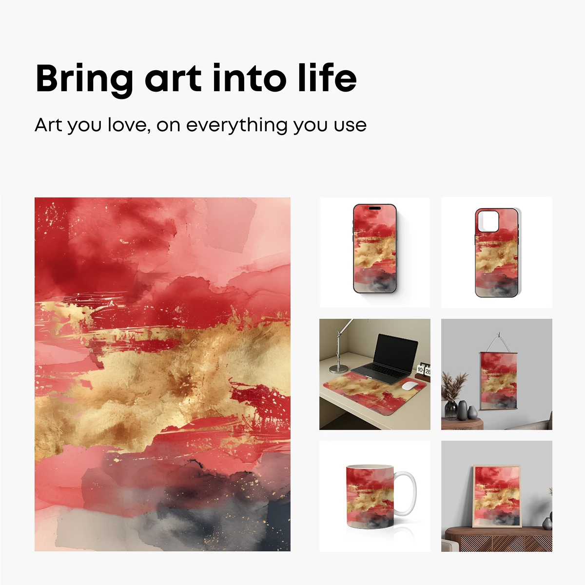 Crimson Canvas: Abstract Fusion of Gold and Red - Image 2