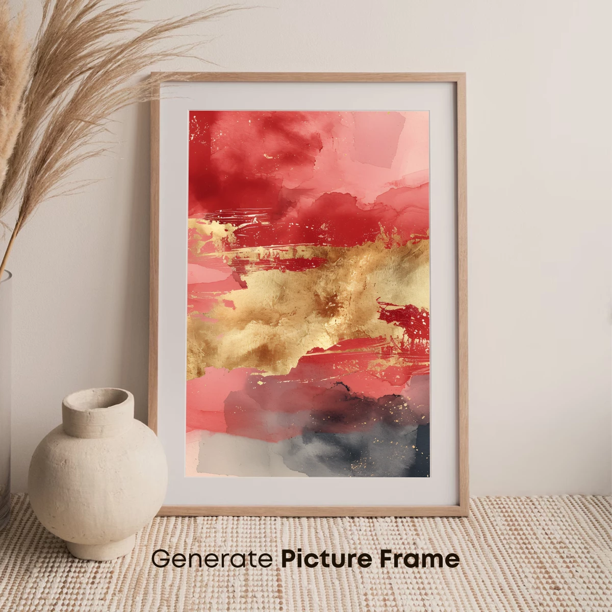 Crimson Canvas: Abstract Fusion of Gold and Red - Image 7