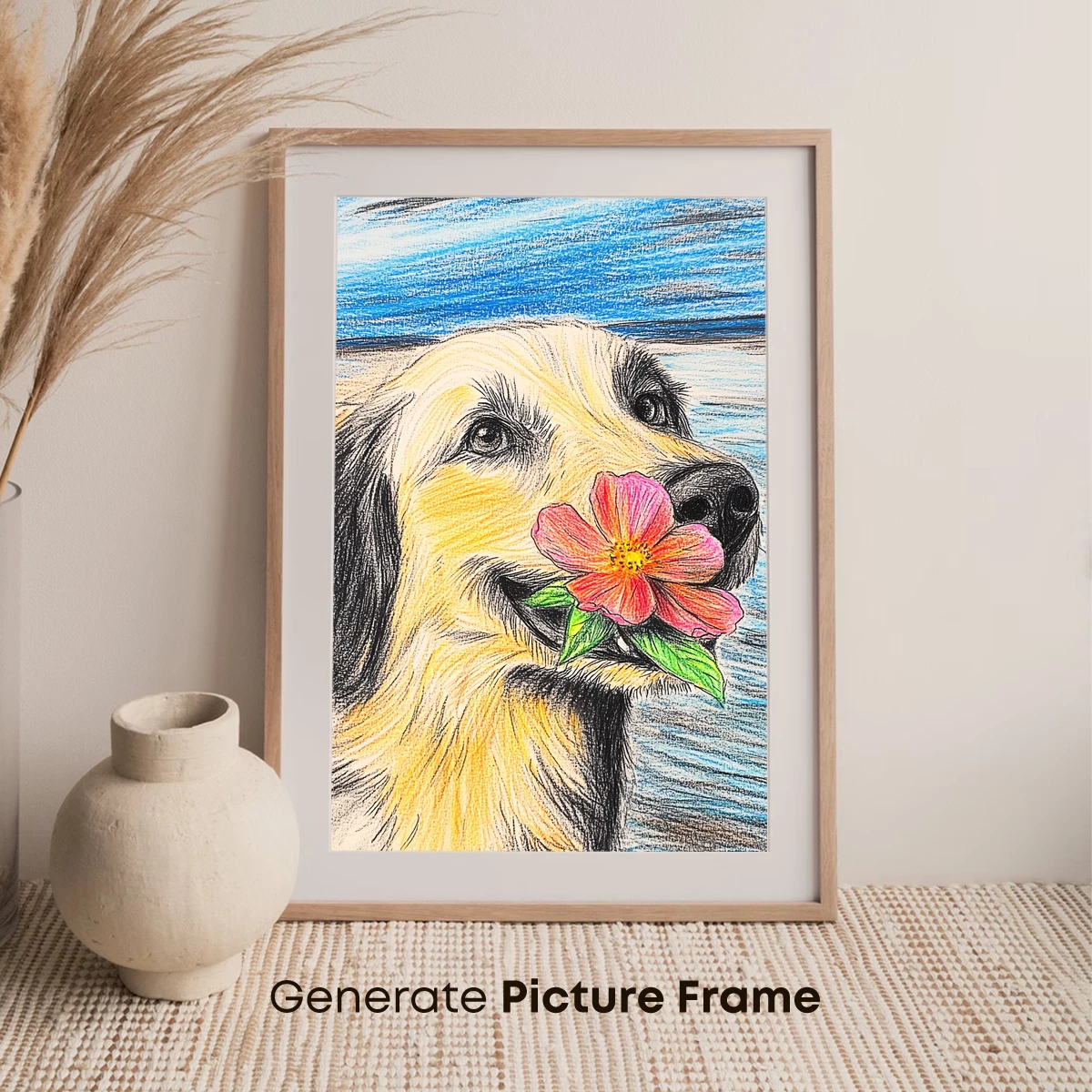 Canine Bloom: Golden Retriever with Rose - Image 7
