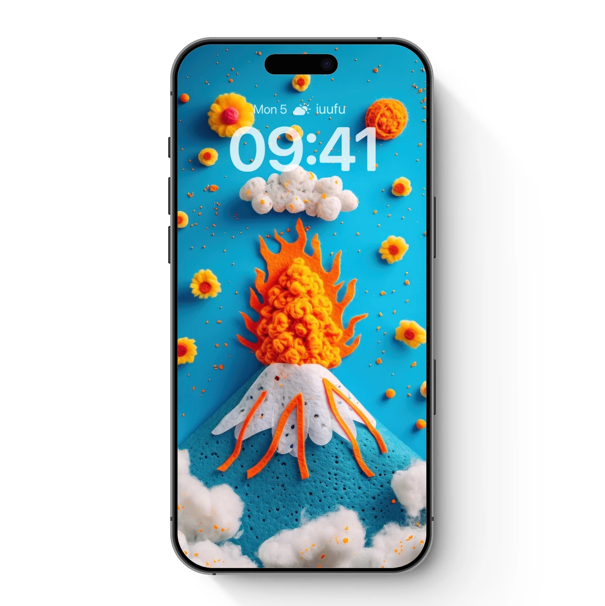 Felt Volcano Eruption with Floral Sky