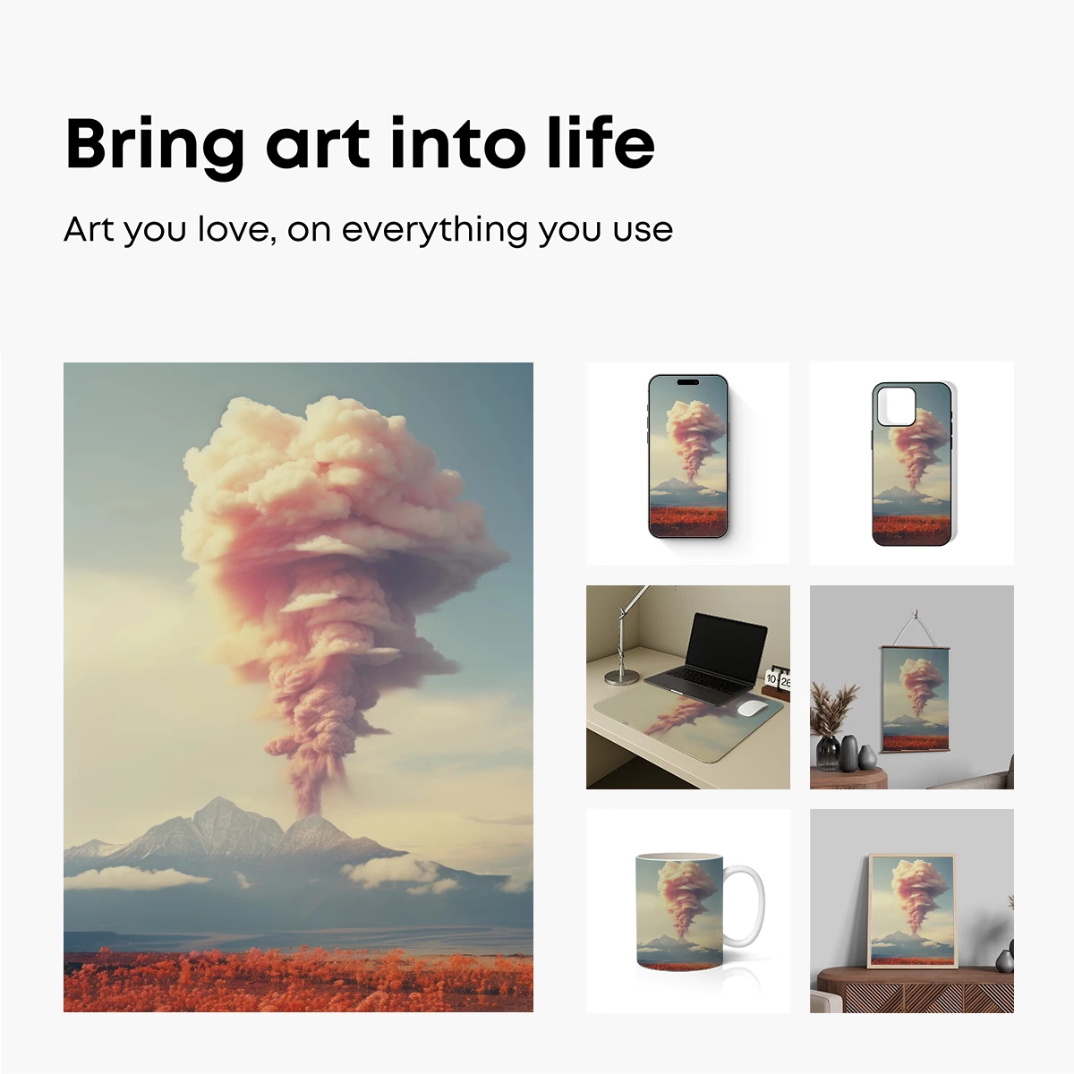 Erupting Volcano in a Surreal Landscape Erupting Volcano in a Surreal Landscape