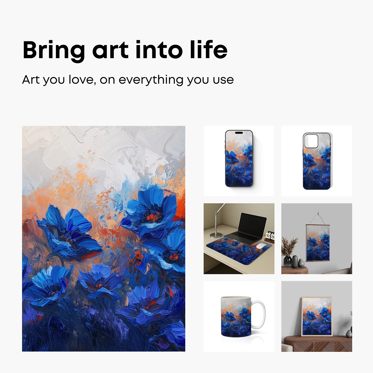 Blue Floral Symphony in Abstract Expressionism - Image 2