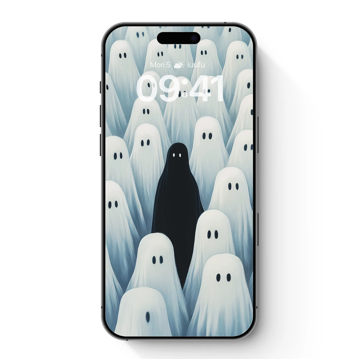 Dark Figure Among Ghostly Spirits: A Haunting Contrast