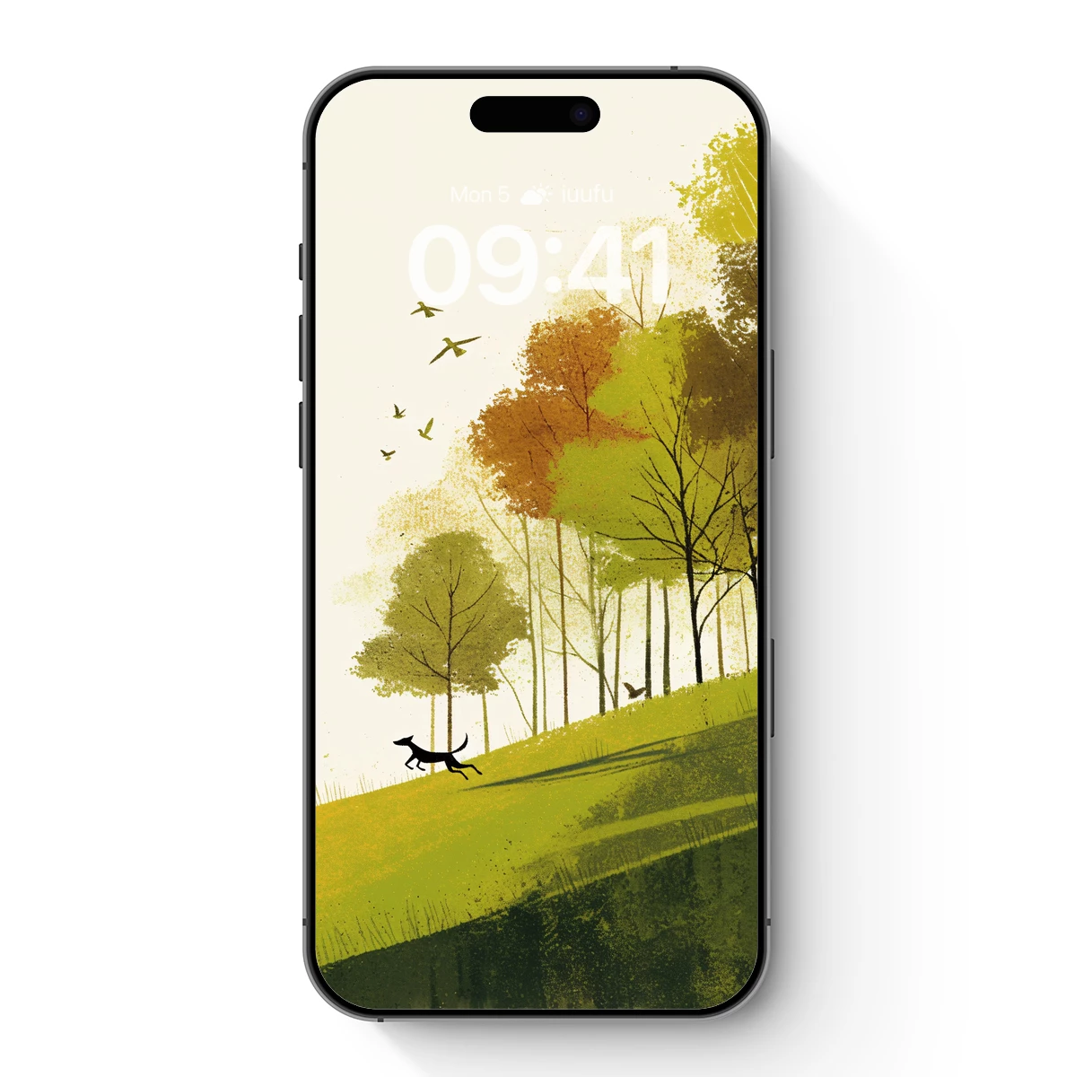 Autumnal Sprint: Silhouette Dog in a Vibrant Forest