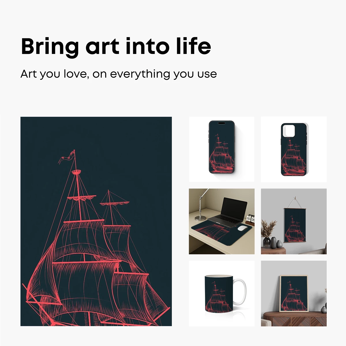 Crimson Sails: Nautical Elegance in Monochrome - Image 2