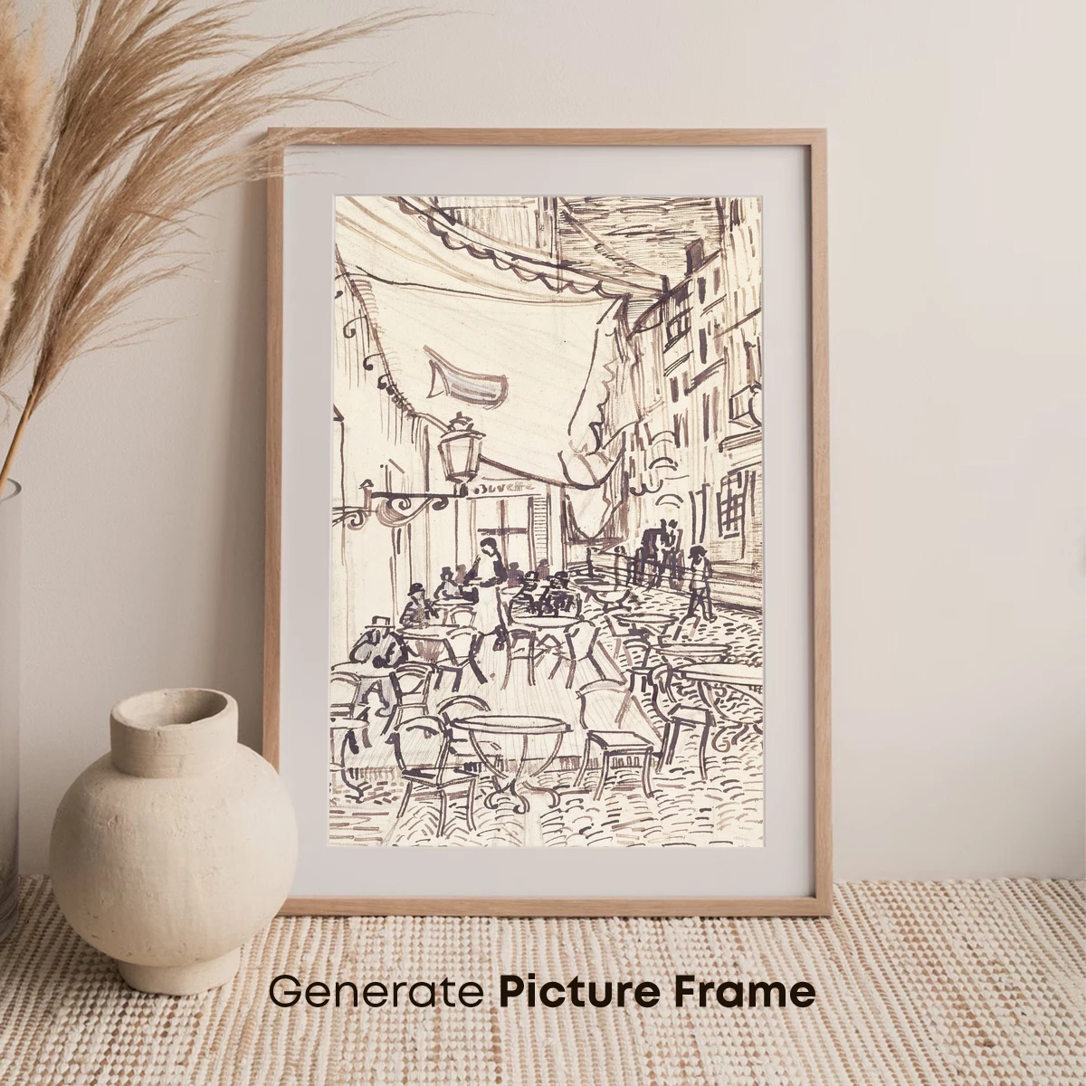 Café Sketch: Urban Elegance in Sepia Tones - Image 7