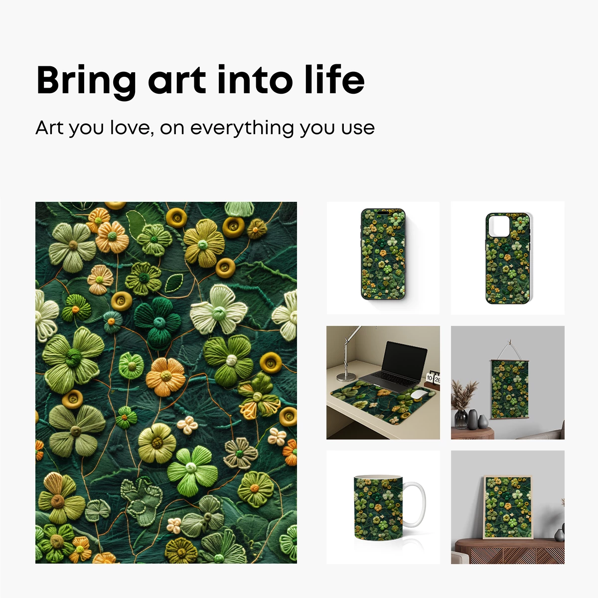 Embroidered Floral Symphony in Green - Image 2