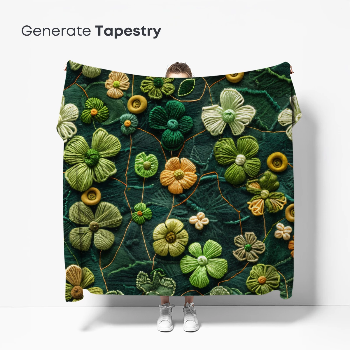 Embroidered Floral Symphony in Green - Image 5