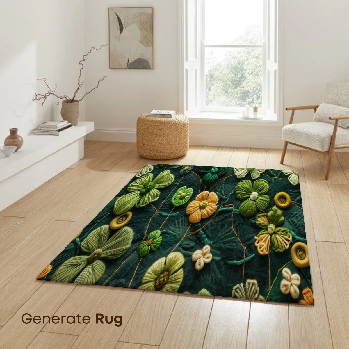 Embroidered Floral Symphony in Green - Image 6