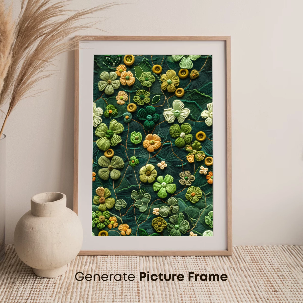 Embroidered Floral Symphony in Green - Image 7