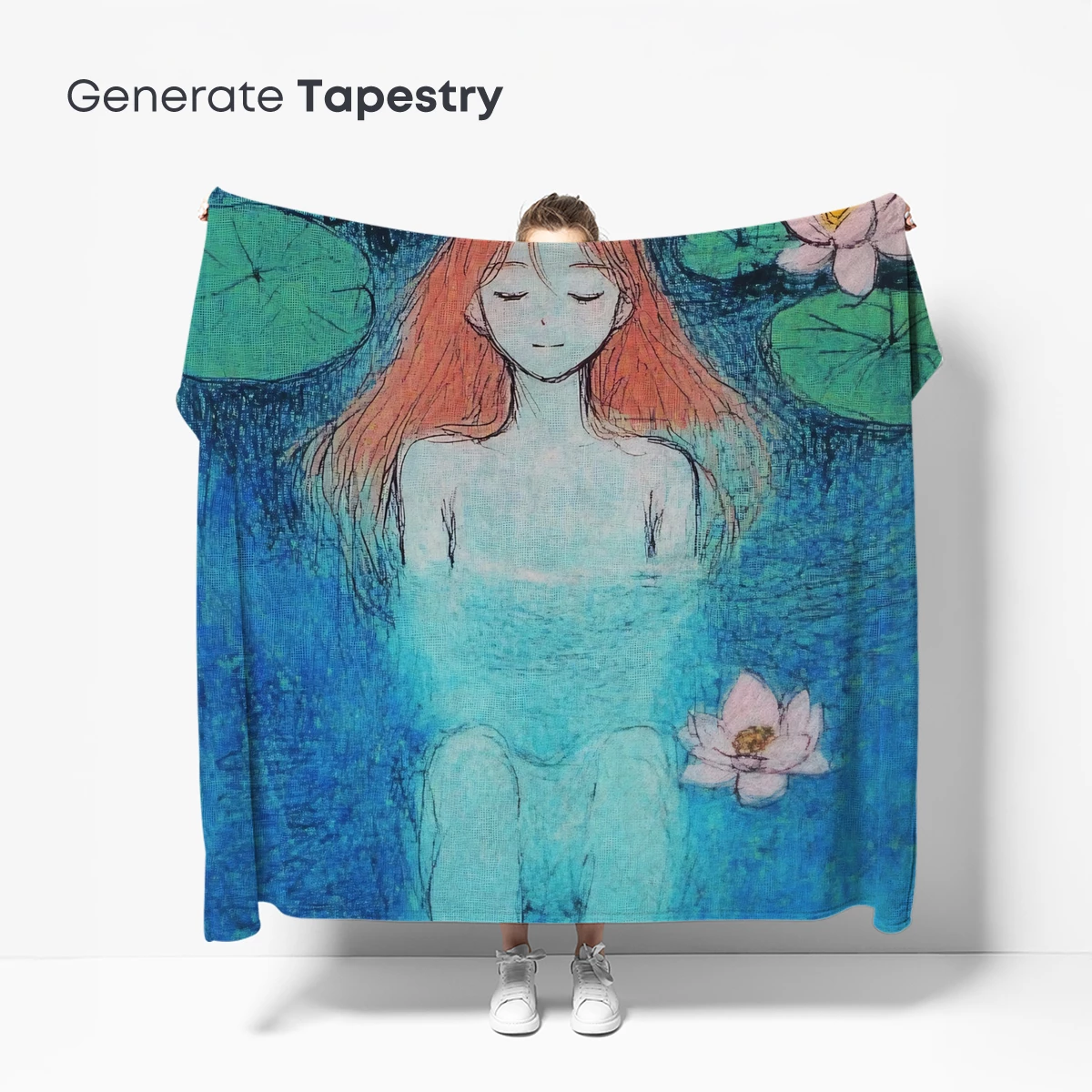 Aquatic Serenity: Lotus Maiden in Blue Depths - Image 5