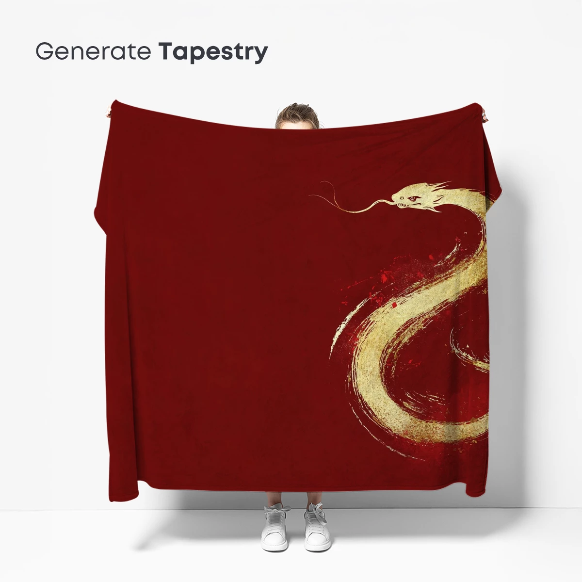 Golden Dragon's Elegance on Crimson Canvas - Image 5