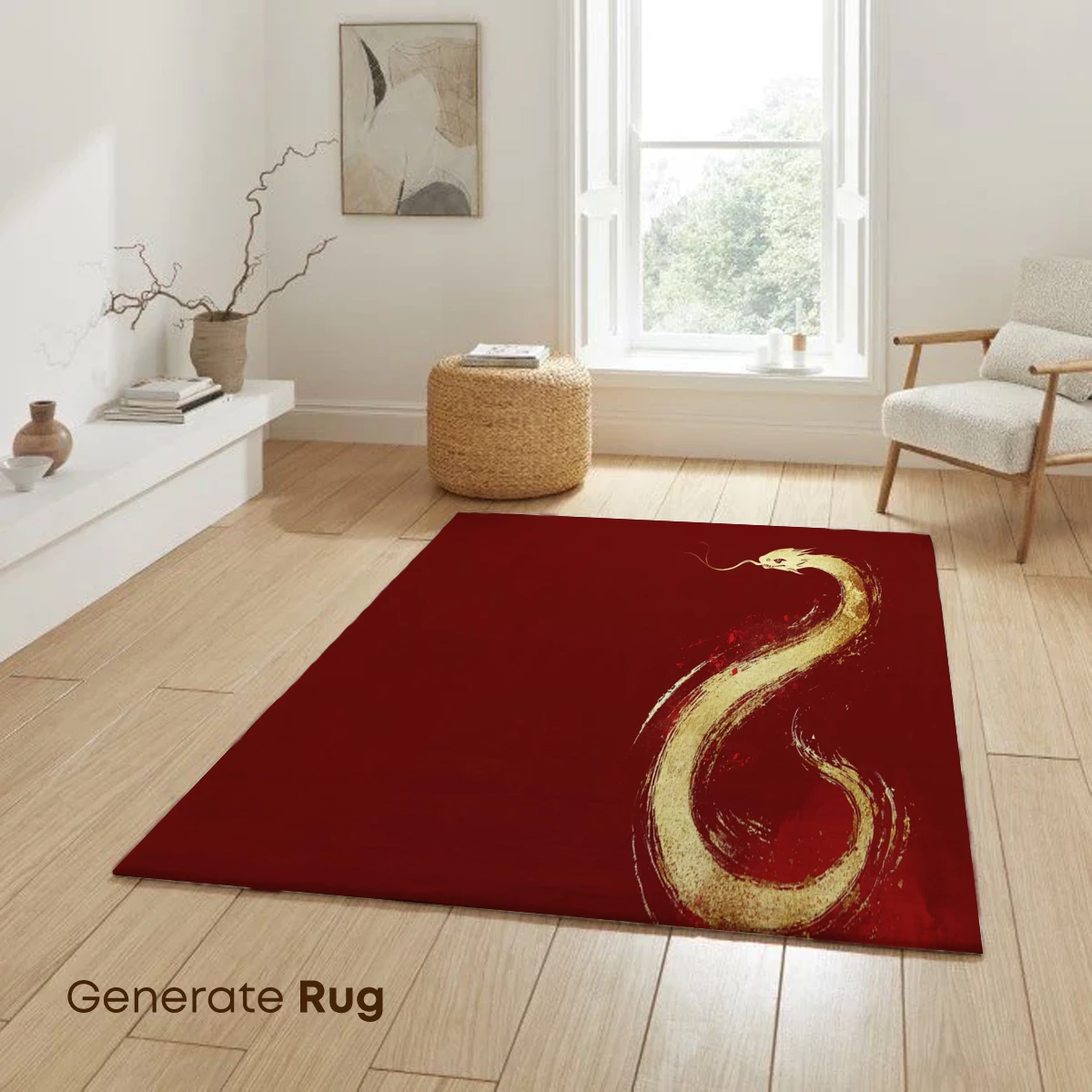 Golden Dragon's Elegance on Crimson Canvas - Image 6