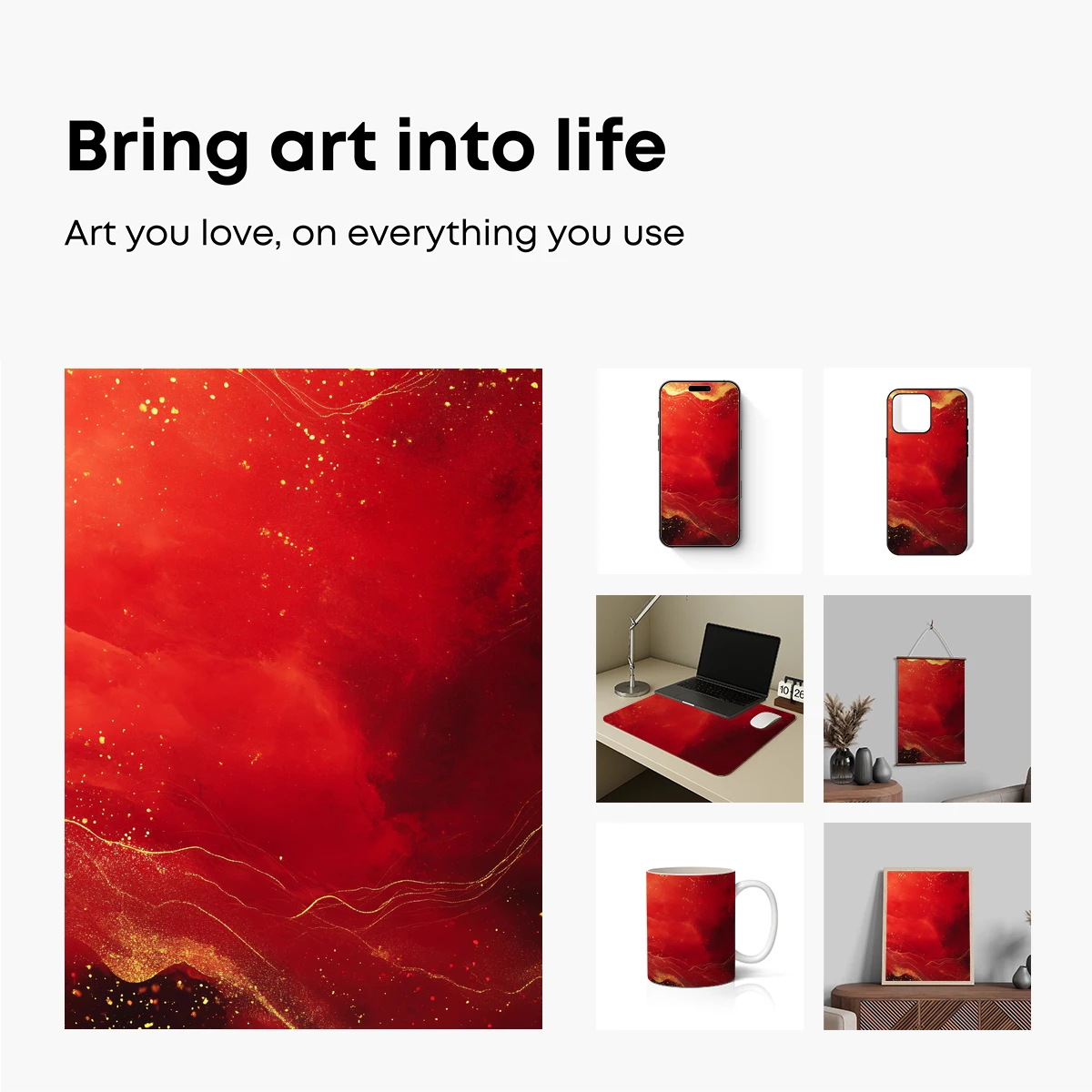 Crimson Waves of Gold: Abstract Elegance