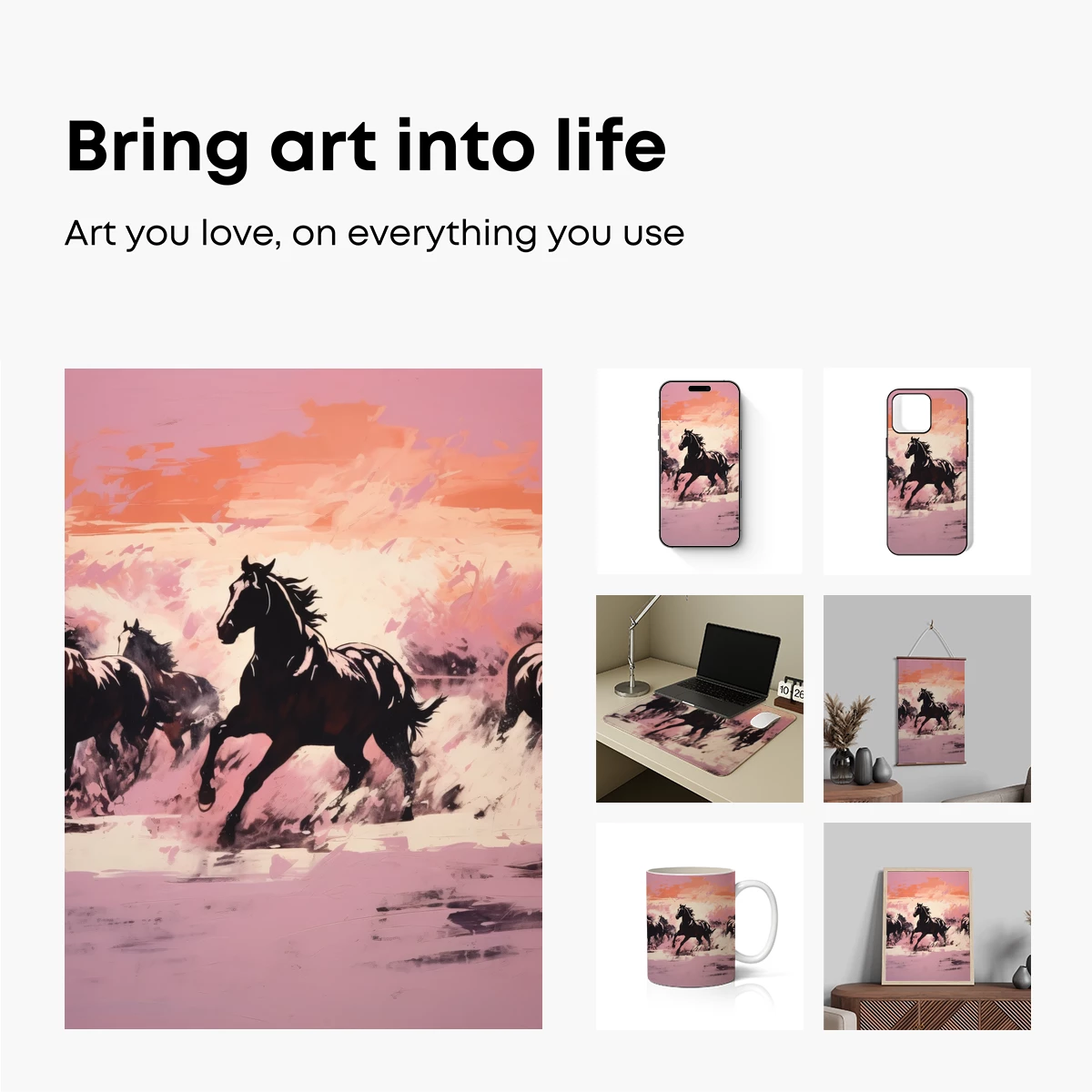 Gallop of Shadows: Energetic Horses in Abstract Sunset - Image 2