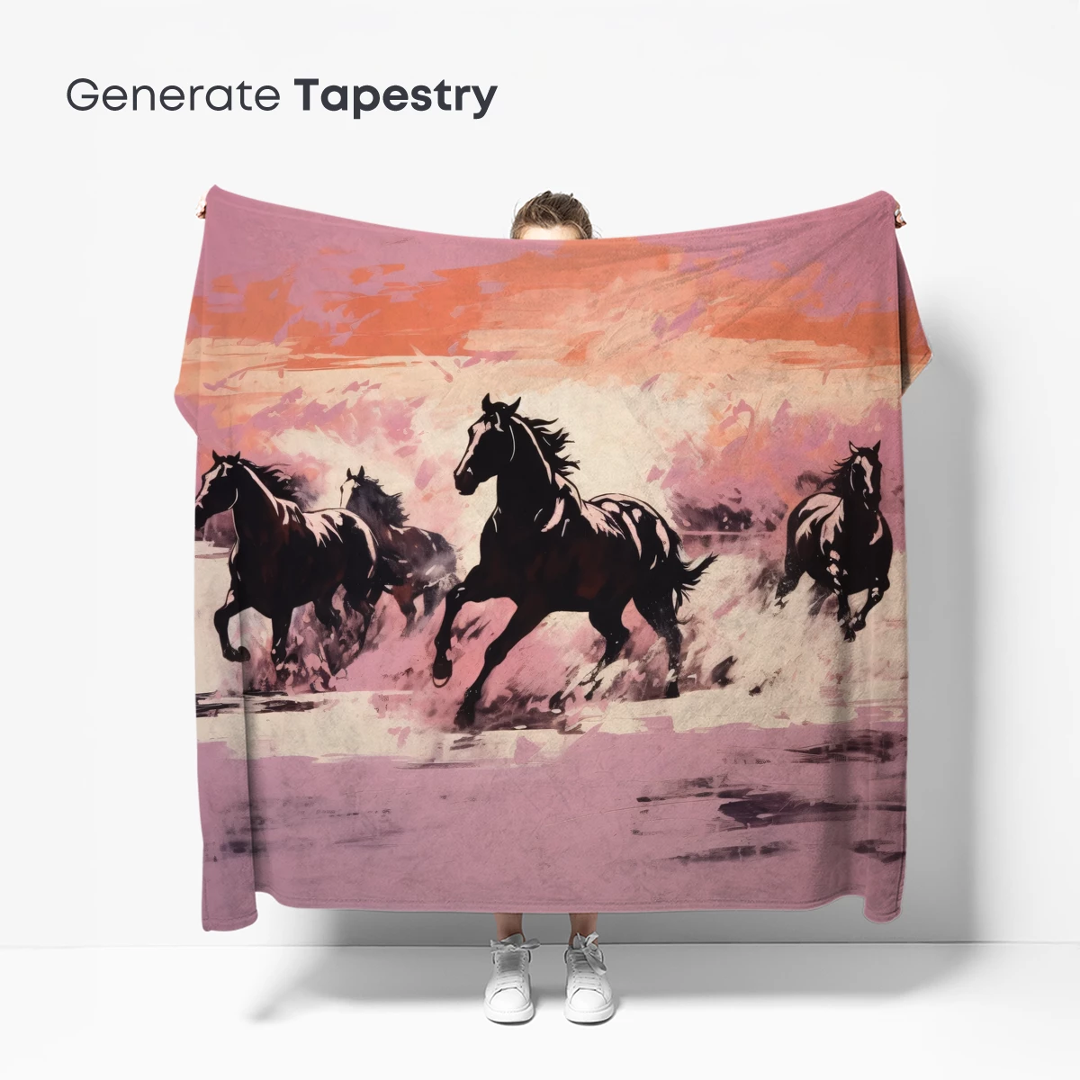 Gallop of Shadows: Energetic Horses in Abstract Sunset - Image 5