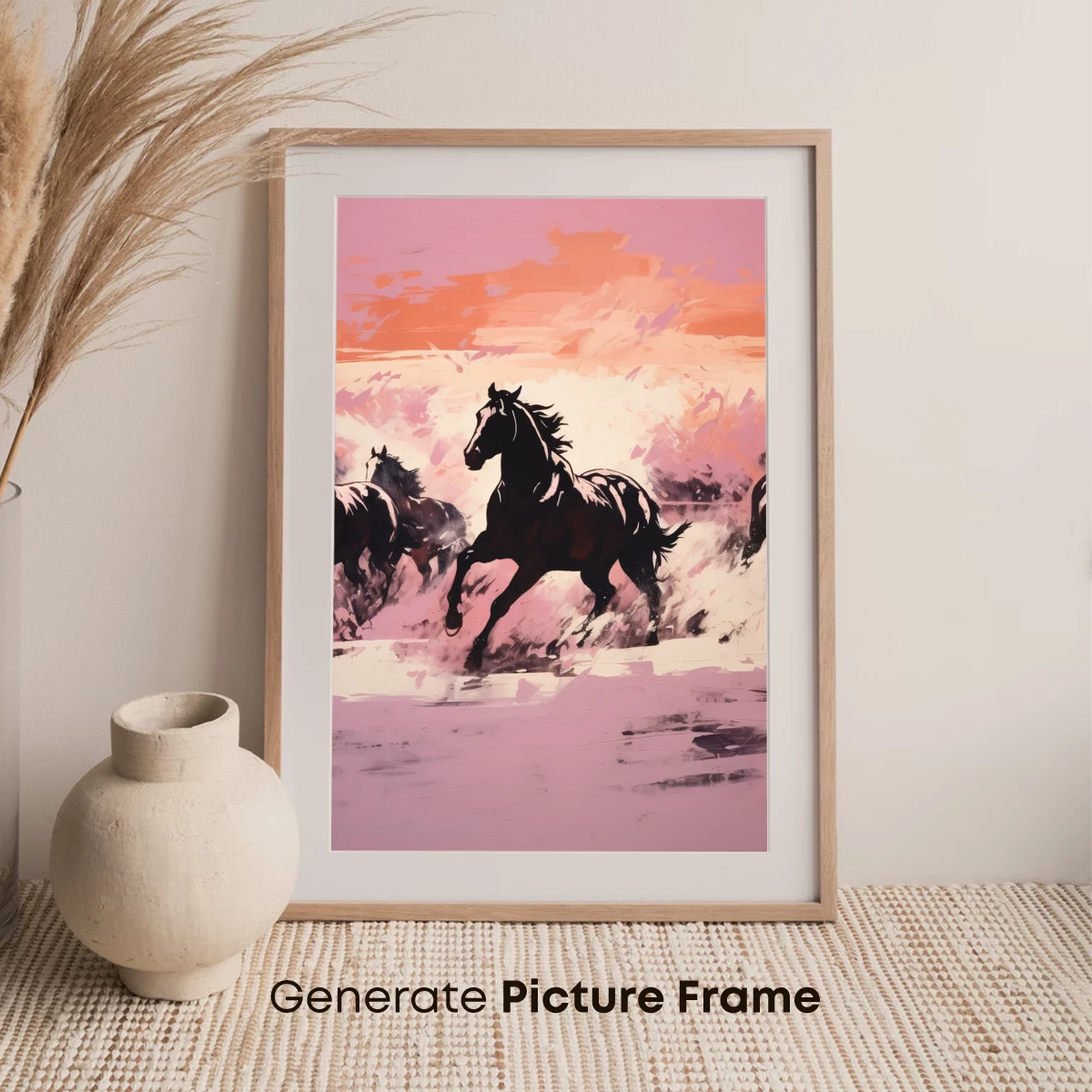 Gallop of Shadows: Energetic Horses in Abstract Sunset - Image 7
