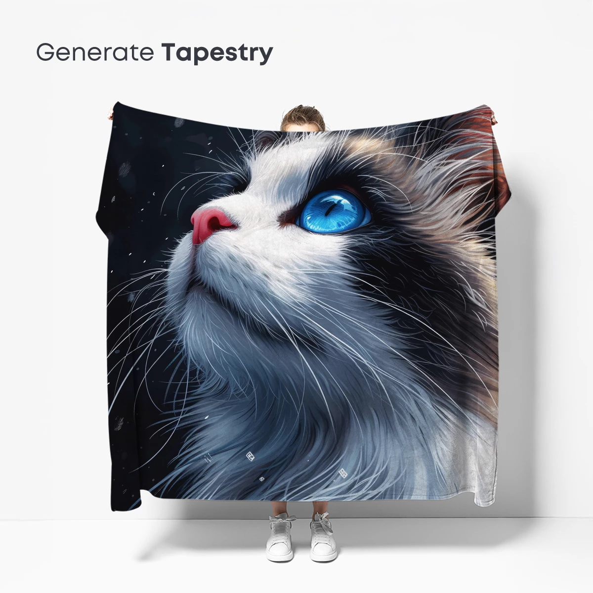 Enchanted Feline Gaze: Blue-Eyed Cat in Snowfall - Image 5