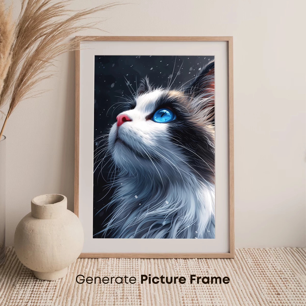 Enchanted Feline Gaze: Blue-Eyed Cat in Snowfall - Image 7