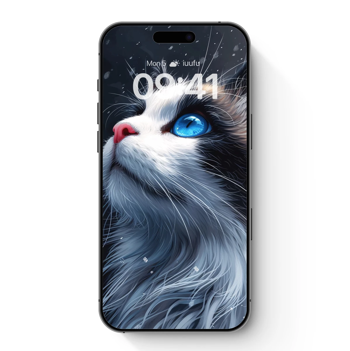 Enchanted Feline Gaze: Blue-Eyed Cat in Snowfall