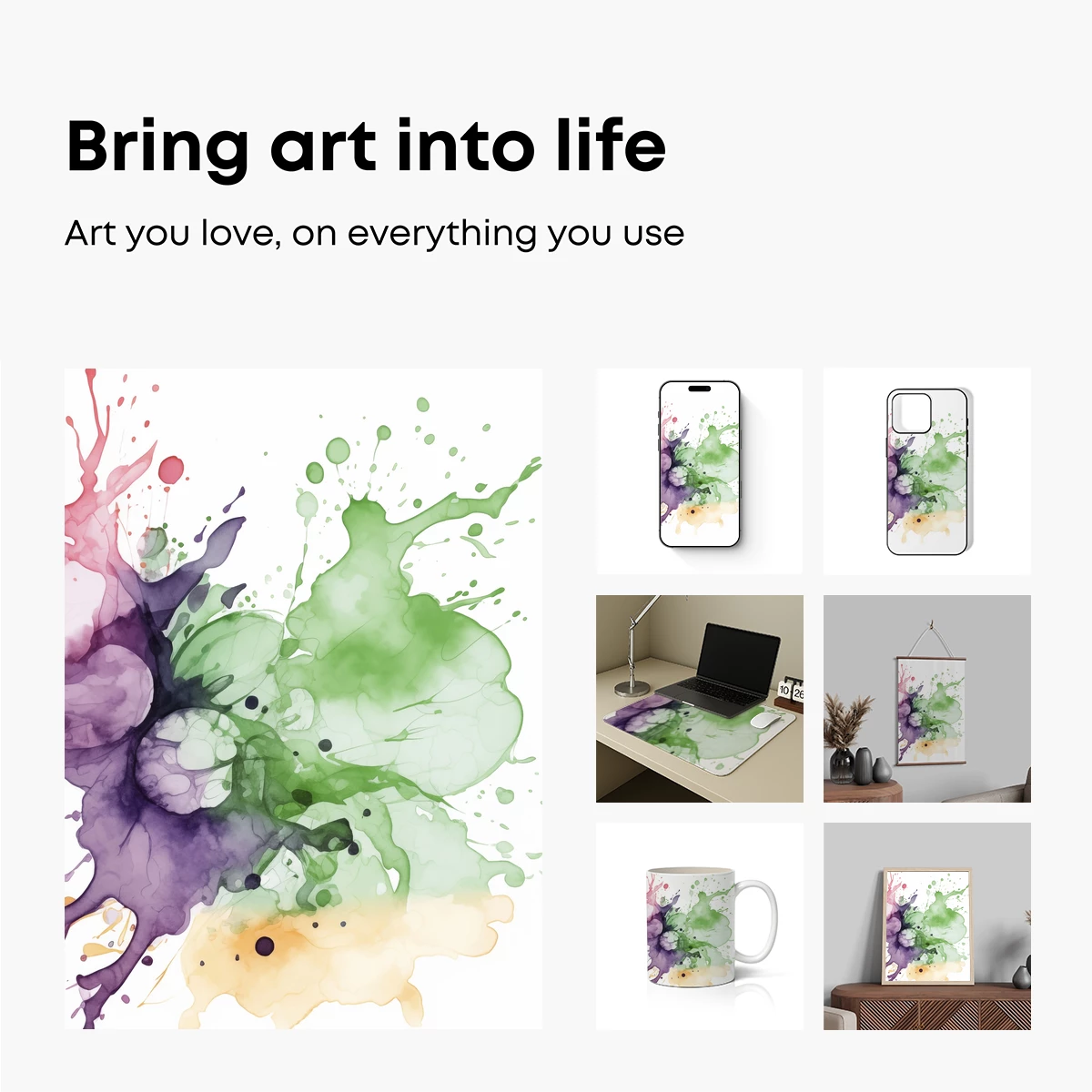 Abstract Ink Fusion: Green, Purple, and Gold Harmony - Image 2