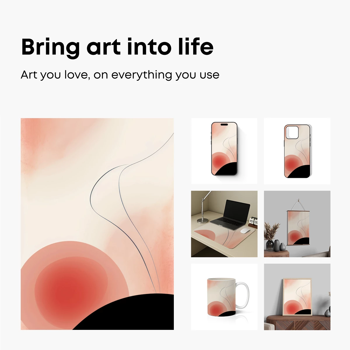 Abstract Dawn: Pink Circles and Wavy Lines - Image 2