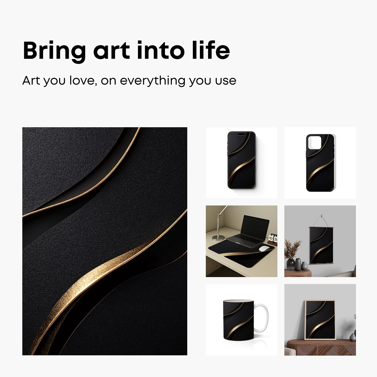 Elegant Black Waves with Golden Accents - Image 2