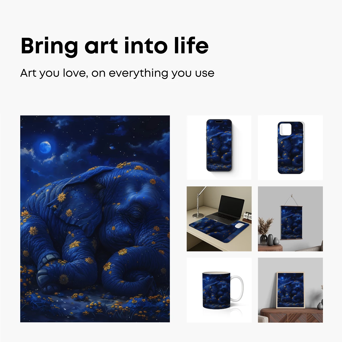 Moonlit Elephant in Floral Dreams - Image 2