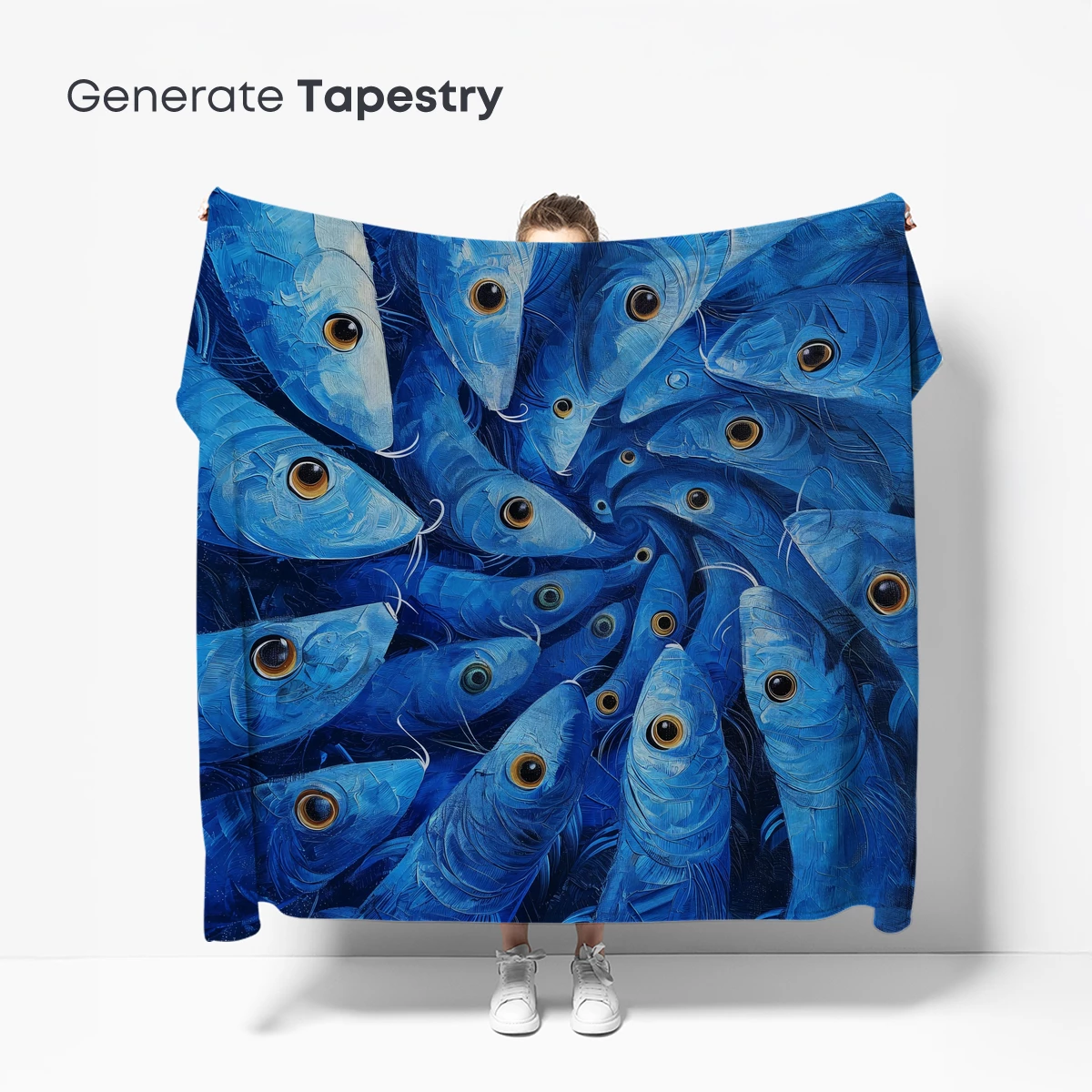 Blue Abyss: Swirling Fish in Oil Painting Style - Image 5