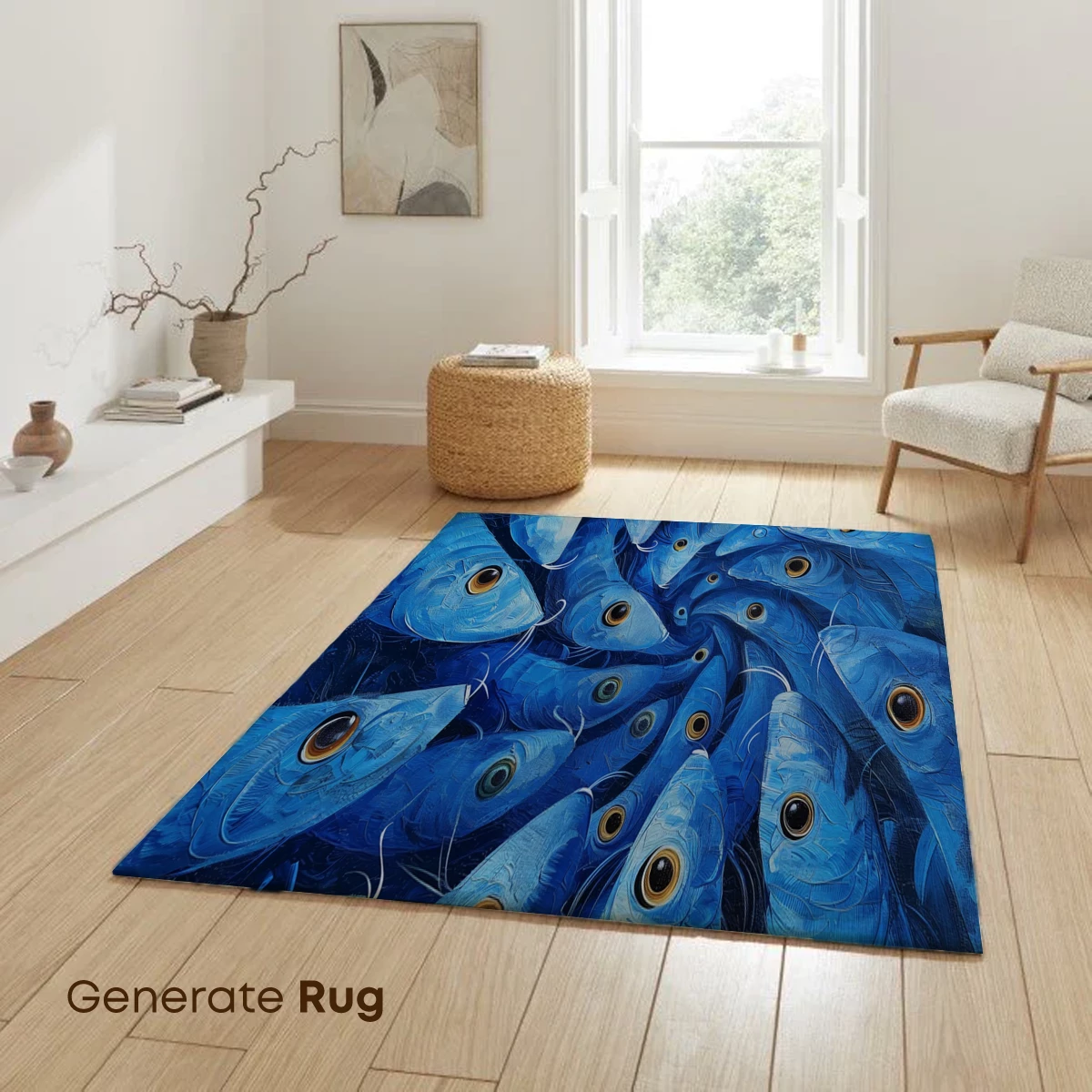 Blue Abyss: Swirling Fish in Oil Painting Style - Image 6