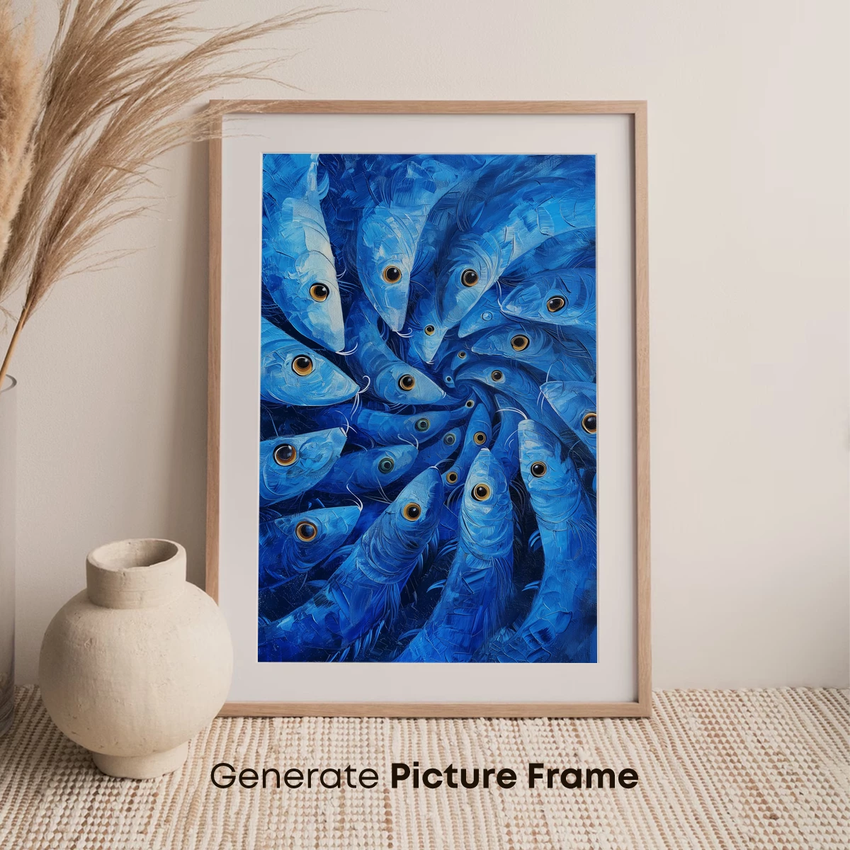 Blue Abyss: Swirling Fish in Oil Painting Style - Image 7