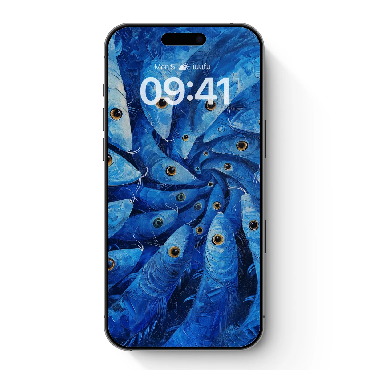 Blue Abyss: Swirling Fish in Oil Painting Style