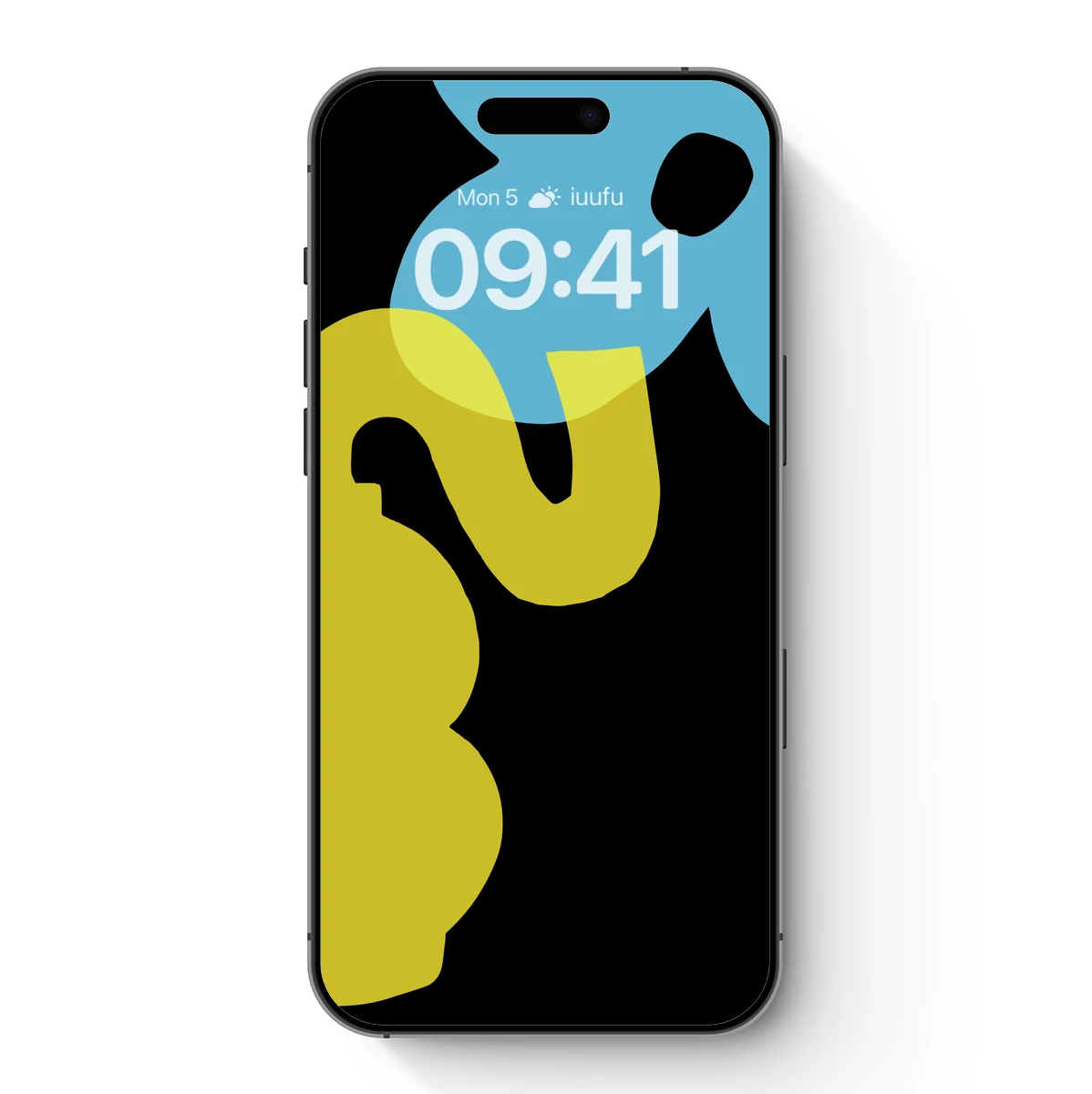 Bold Abstract Fusion: Yellow and Blue Shapes on Black