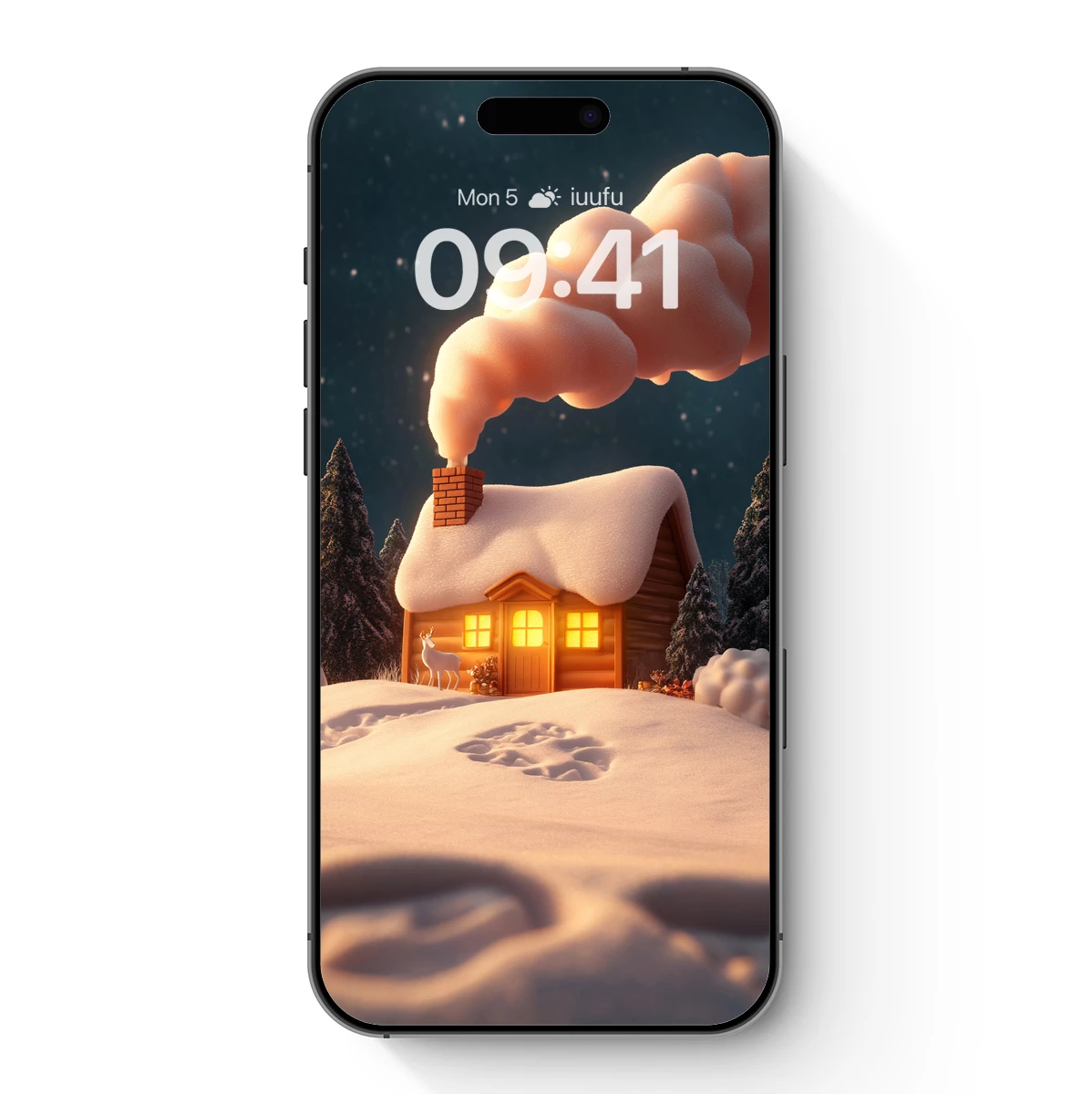 Cozy Winter Cabin with Glowing Lights and Whimsical Smoke