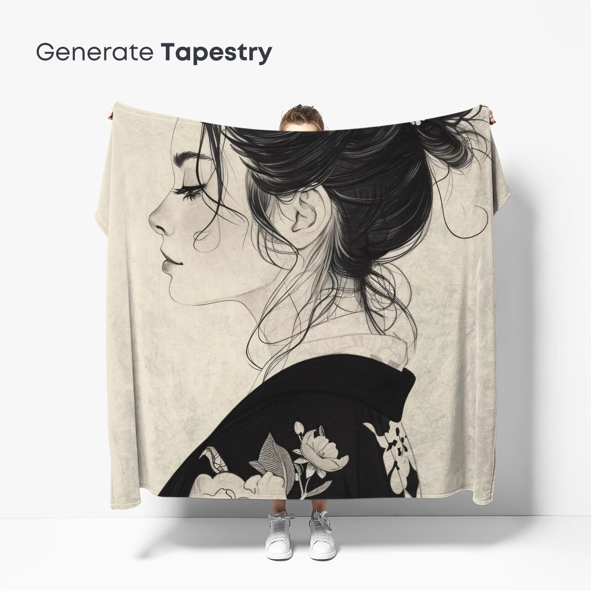 Elegant Geisha in Monochrome Bloom - Image 5