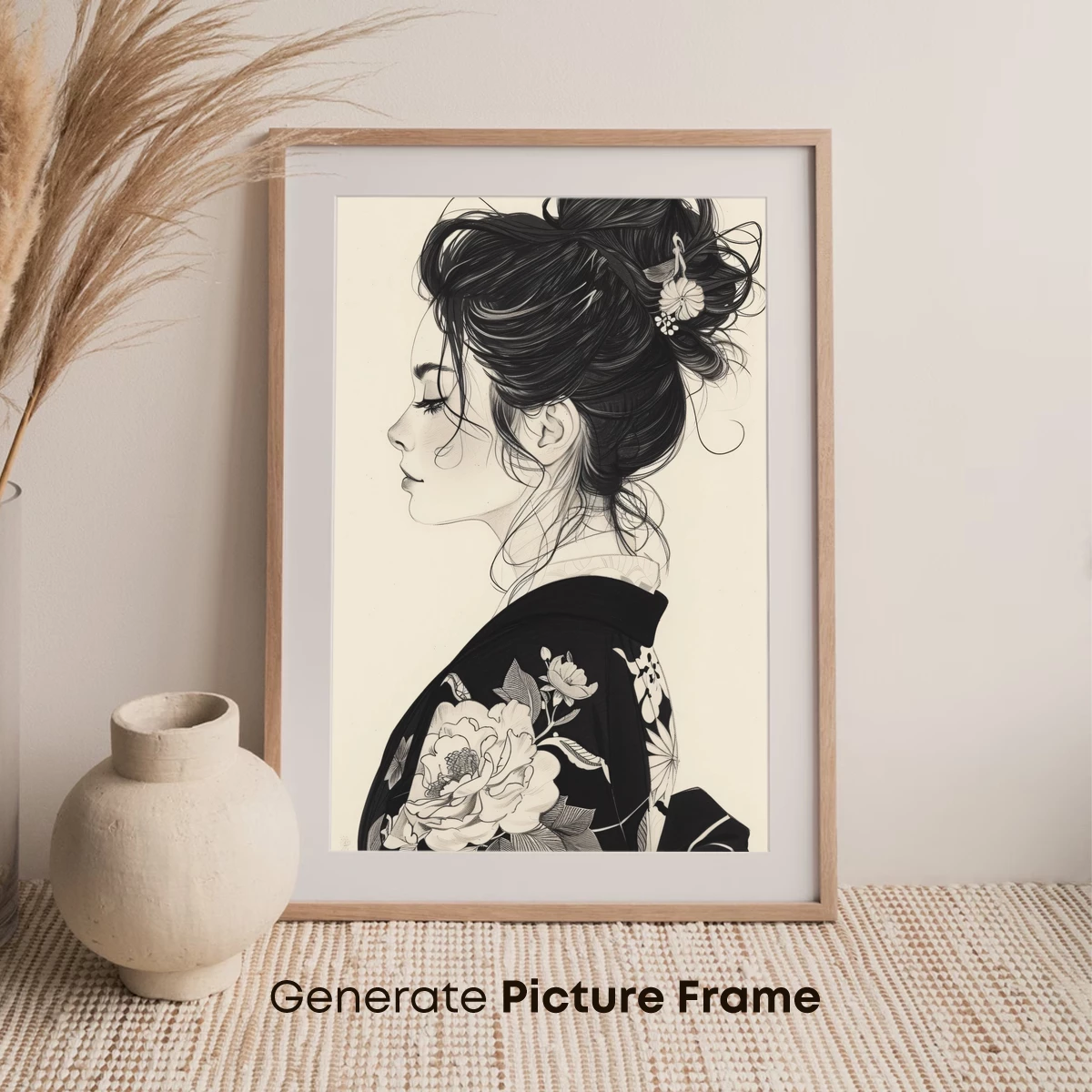 Elegant Geisha in Monochrome Bloom - Image 7