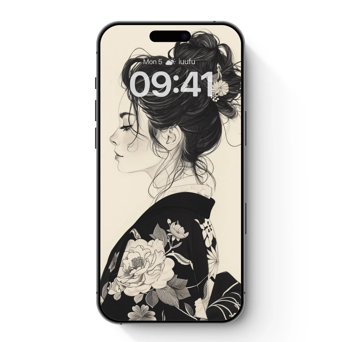 Elegant Geisha in Monochrome Bloom