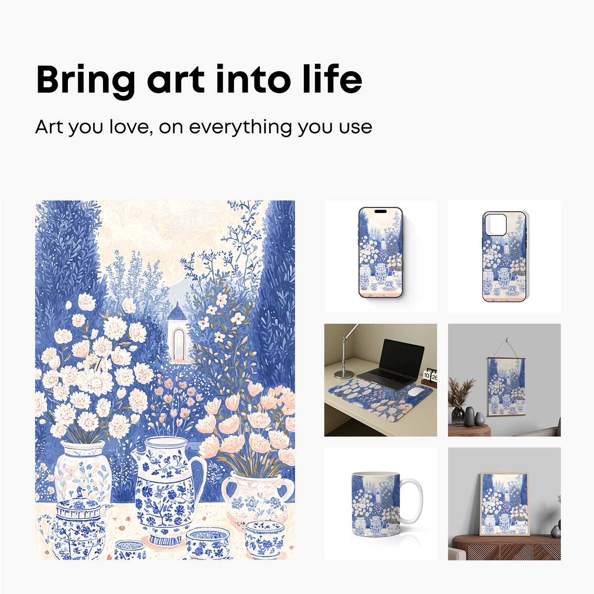 Blue Elegance: Floral Vases in a Dreamy Garden - Image 2