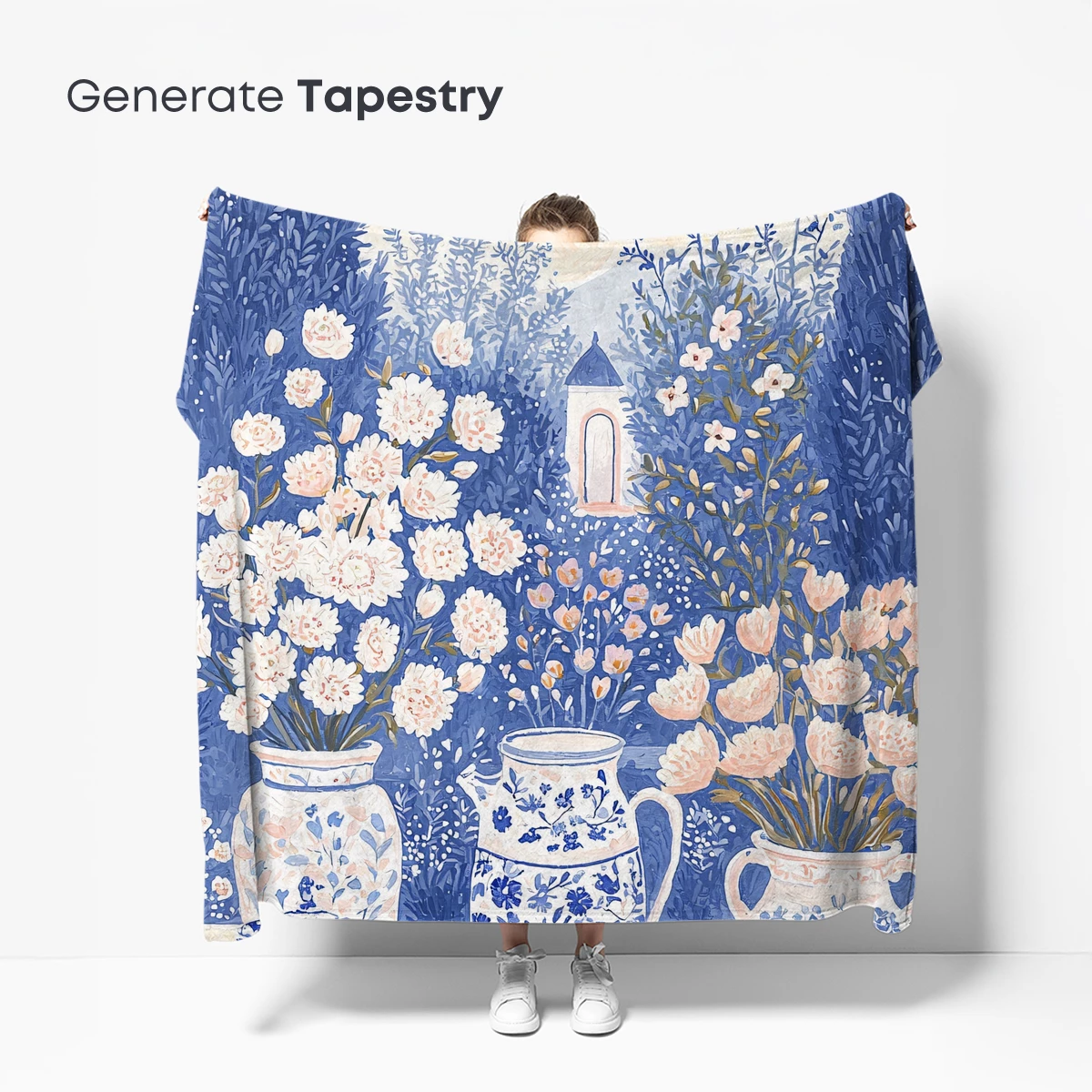 Blue Elegance: Floral Vases in a Dreamy Garden - Image 5