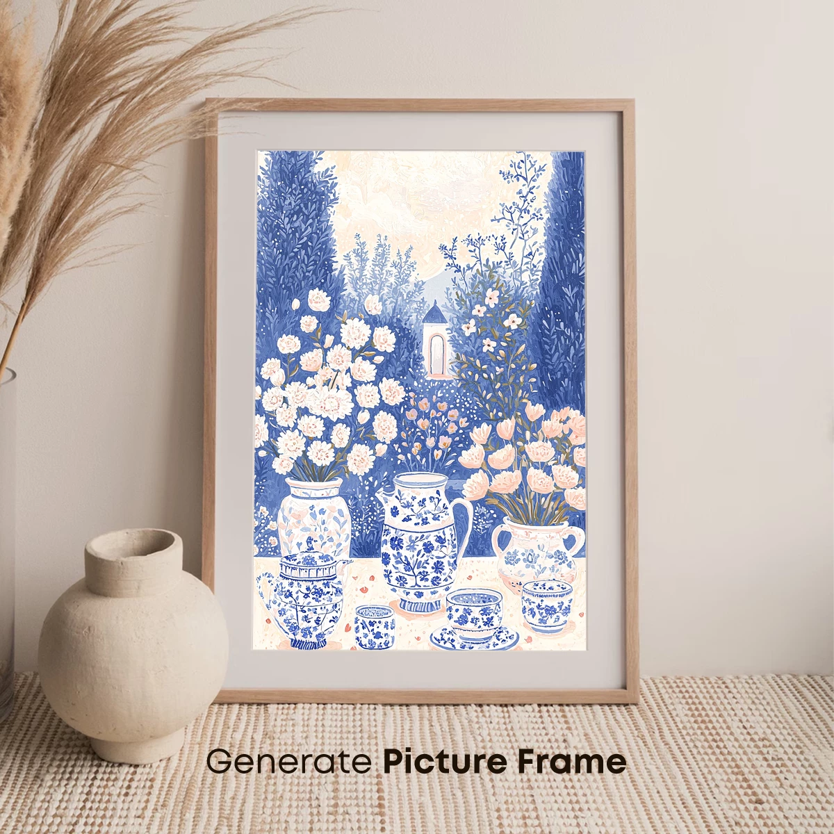 Blue Elegance: Floral Vases in a Dreamy Garden - Image 7