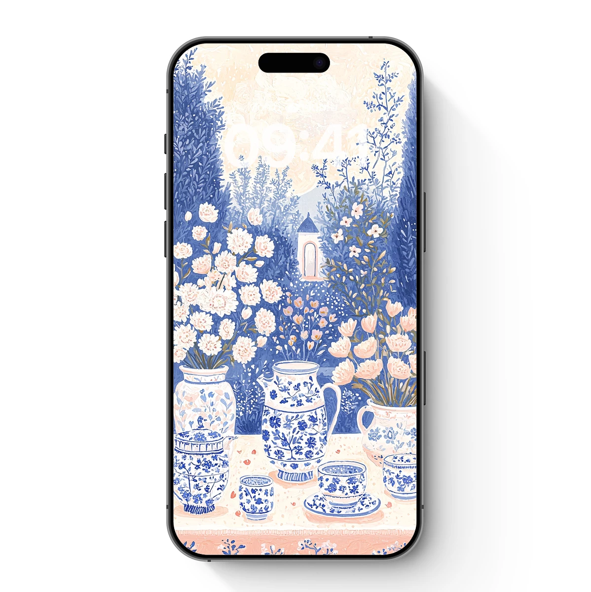 Blue Elegance: Floral Vases in a Dreamy Garden