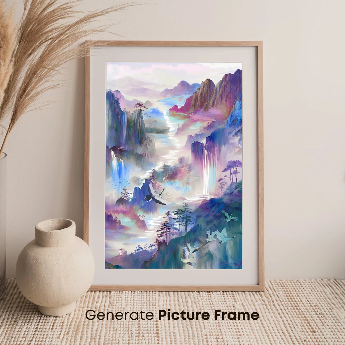 Ethereal Mountain Realm: Cranes Amidst Misty Peaks - Image 7
