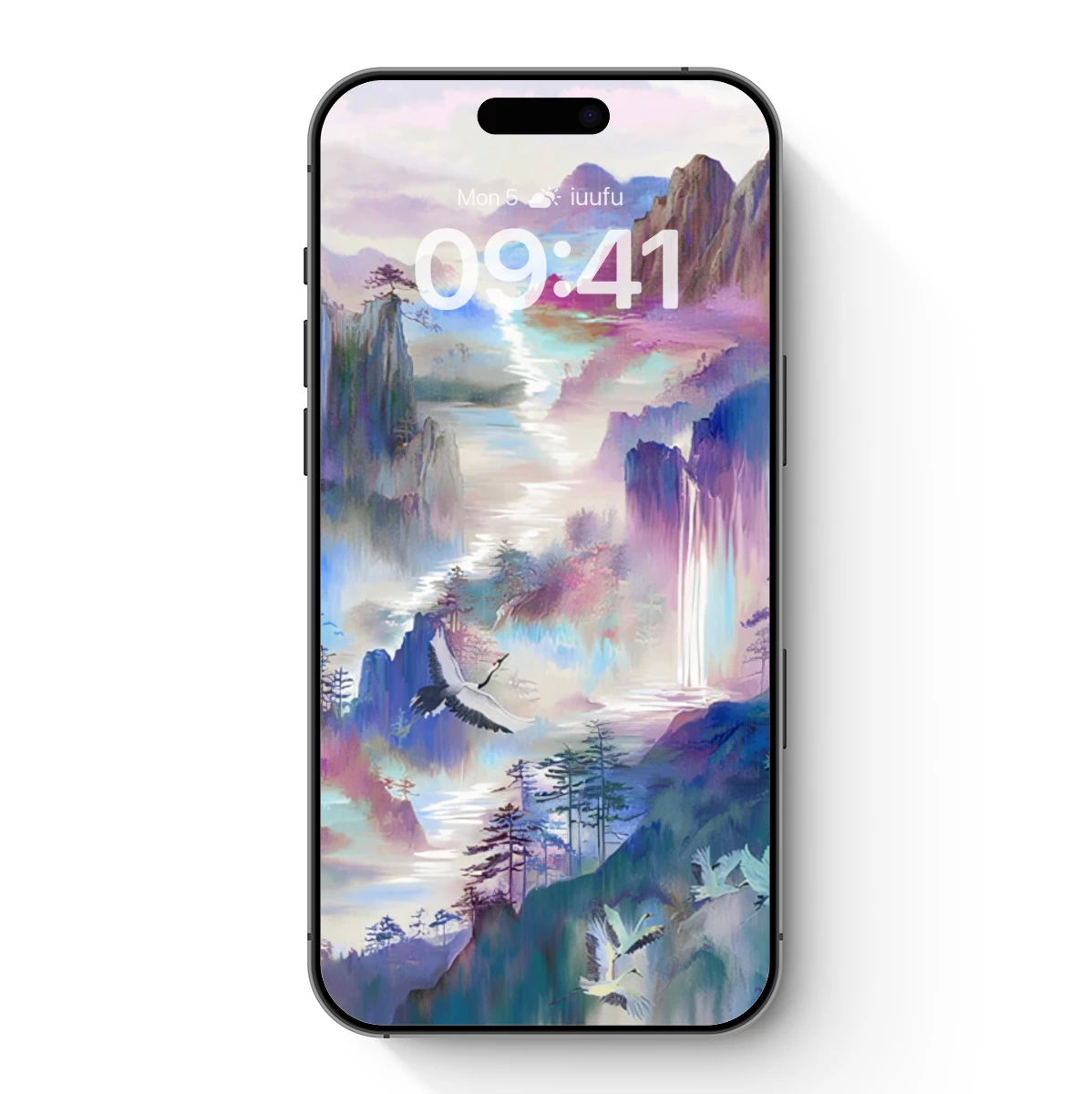 Ethereal Mountain Realm: Cranes Amidst Misty Peaks