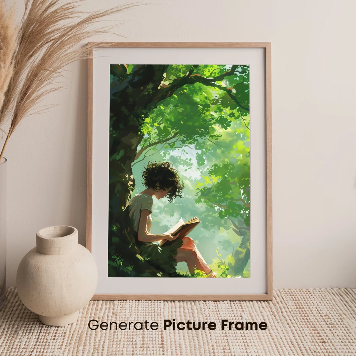 Enchanted Forest Reader: A Serene Study Under Verdant Canopy - Image 7