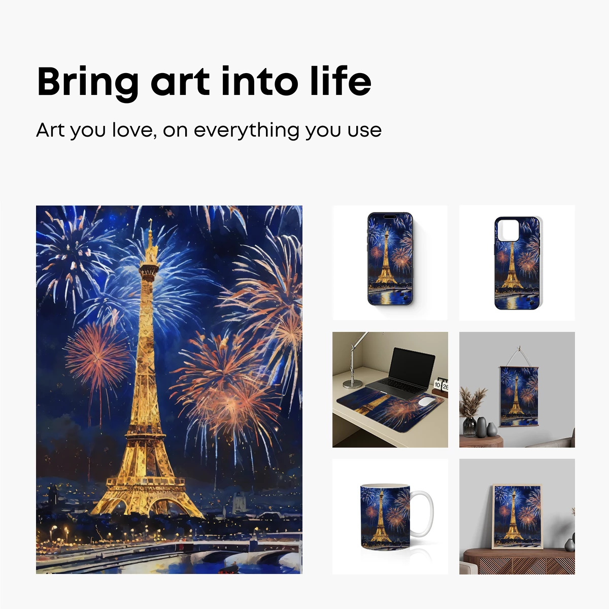 Eiffel Tower Illuminated by Festive Fireworks - Image 2